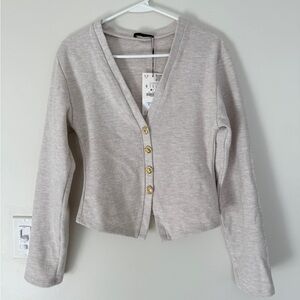 Zara Soft Button Cardigan In Beige